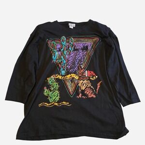 Vintage 90s DLS Elite Wear Southwestern Graphic Shirt Coyote Cactus Shoulder...